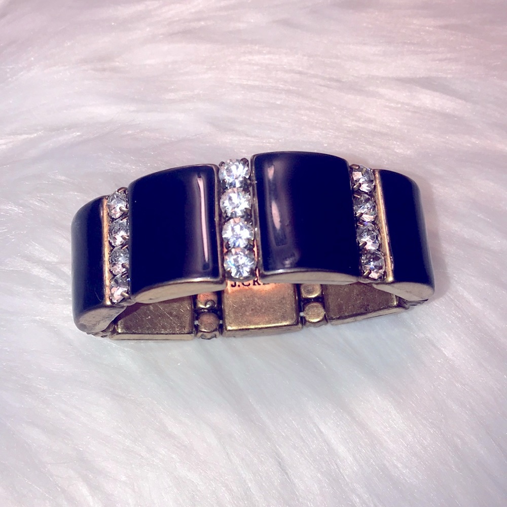 J.Crew stretch elastic faux diamond bead bracelet Black and gold & Rhinestone